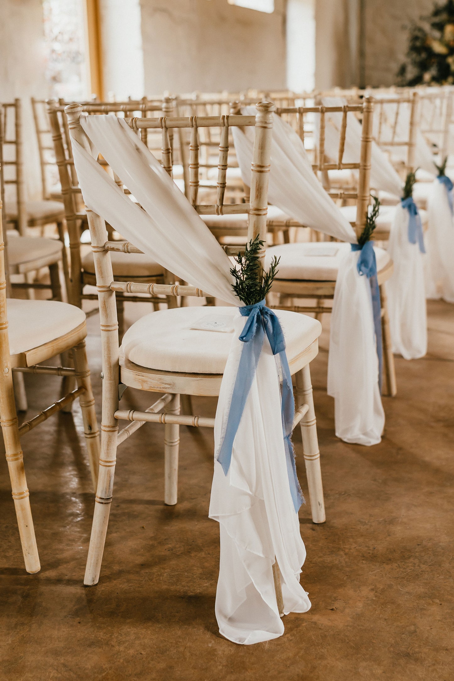 10PCS White Chiffon Wedding Chair Sashes Decorations with Ribbons