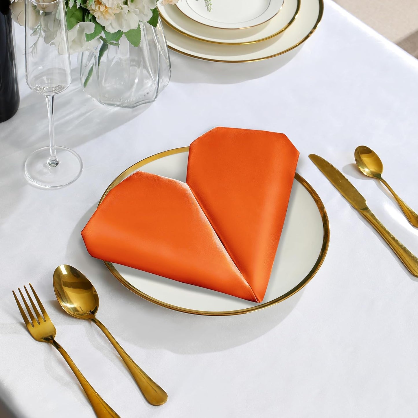 50pcs Burnt Orange Satin Napkins 17x17 Inch Wedding Napkins, Decorative Wedding Reception Napkins Square Table Napkins, Silky Satin Cloth Napkins for Restaurant Graduation Party