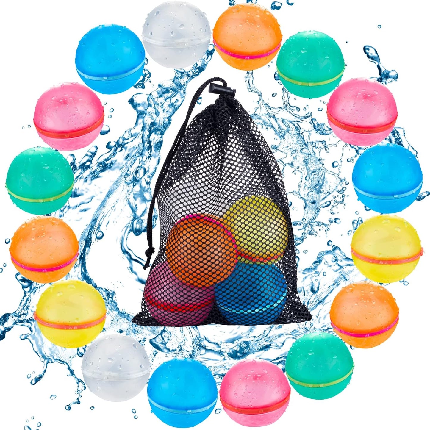 16PCS Reusable Water Balloons, Refillable Magnetic Water Balls for Outdoor Games, Self Sealing Water Splash Bomb Quick Fill for Summer Fun, Pool Beach Toys for Kids