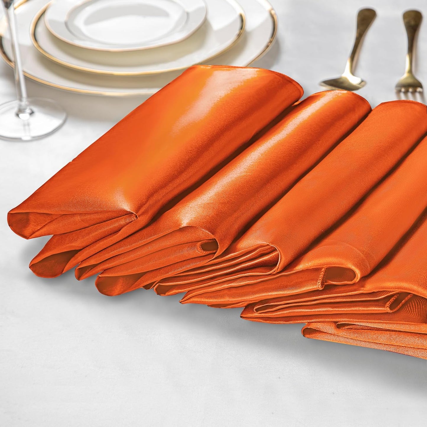 50pcs Burnt Orange Satin Napkins 17x17 Inch Wedding Napkins, Decorative Wedding Reception Napkins Square Table Napkins, Silky Satin Cloth Napkins for Restaurant Graduation Party