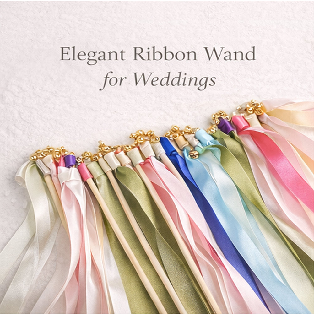 White Buttermilk Pineapple Ribbon and Bell Wedding Wands, Ribbon Sticks, Magic Fairy Wands