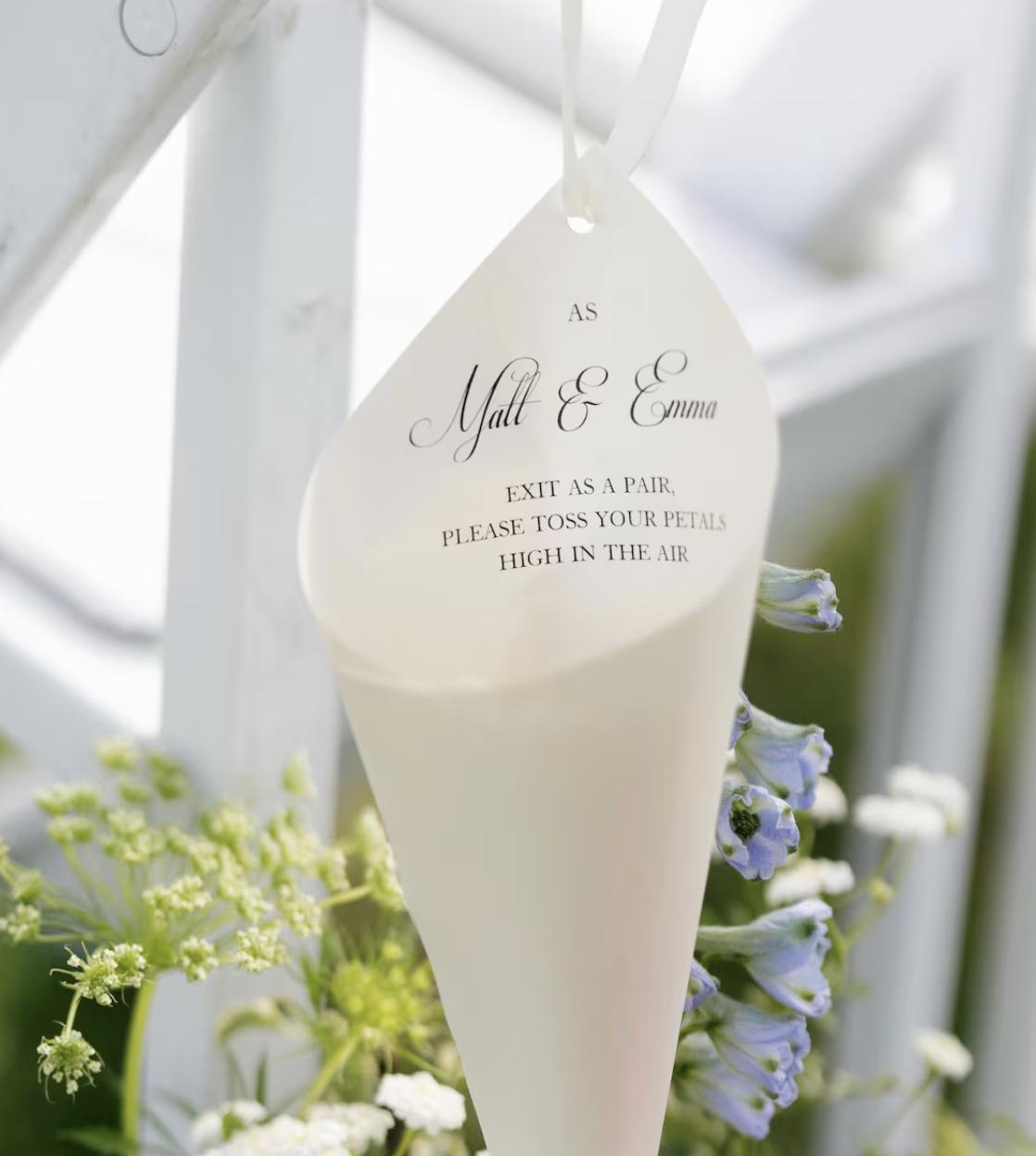 Stephanie & Jaclyn Petal Cone collection, Ivory shimmer Petals cones with ivory ribbon, Petal Cups, wedding petals cones, cones for petals