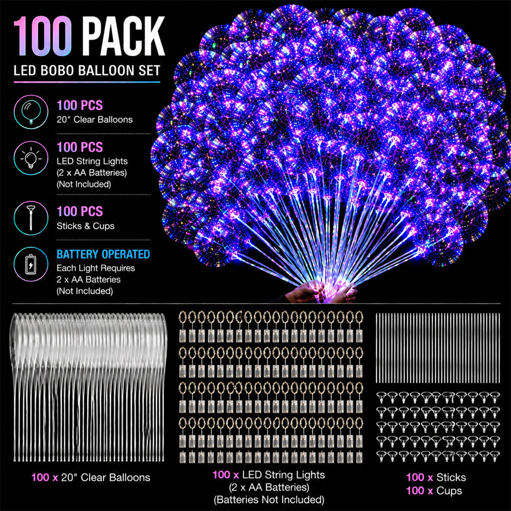 Reusable LED Bobo Balloons with Sticks for Weddings, Birthdays & More Parties