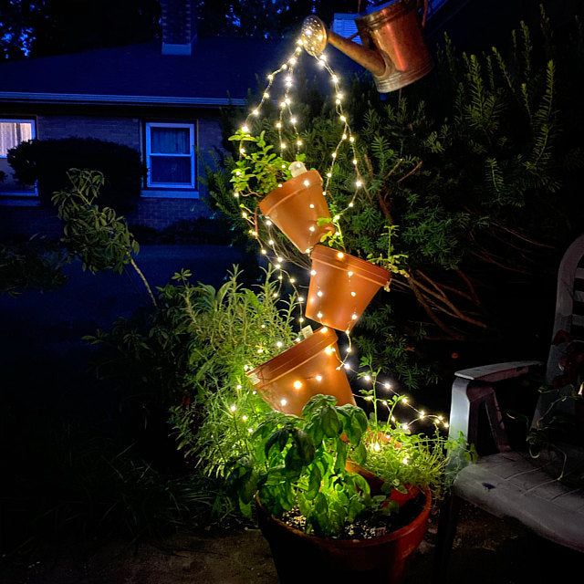 LED Copper Wire Firework Light Watering Can with Light