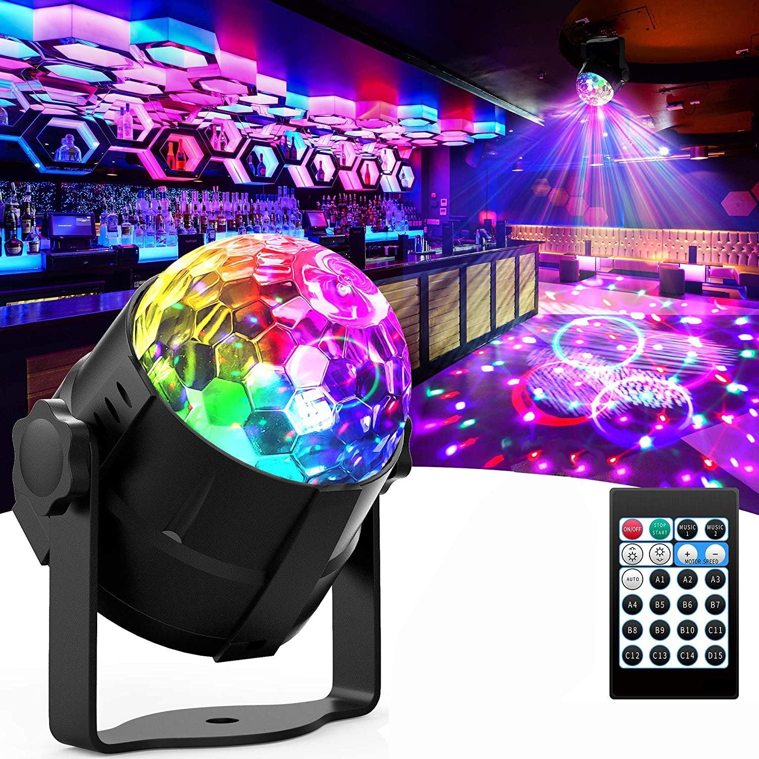 15 Colors Disco Light Ball, Sound Activated Strobe Light With Remote Control for Home Glow Birthday Wedding Parties