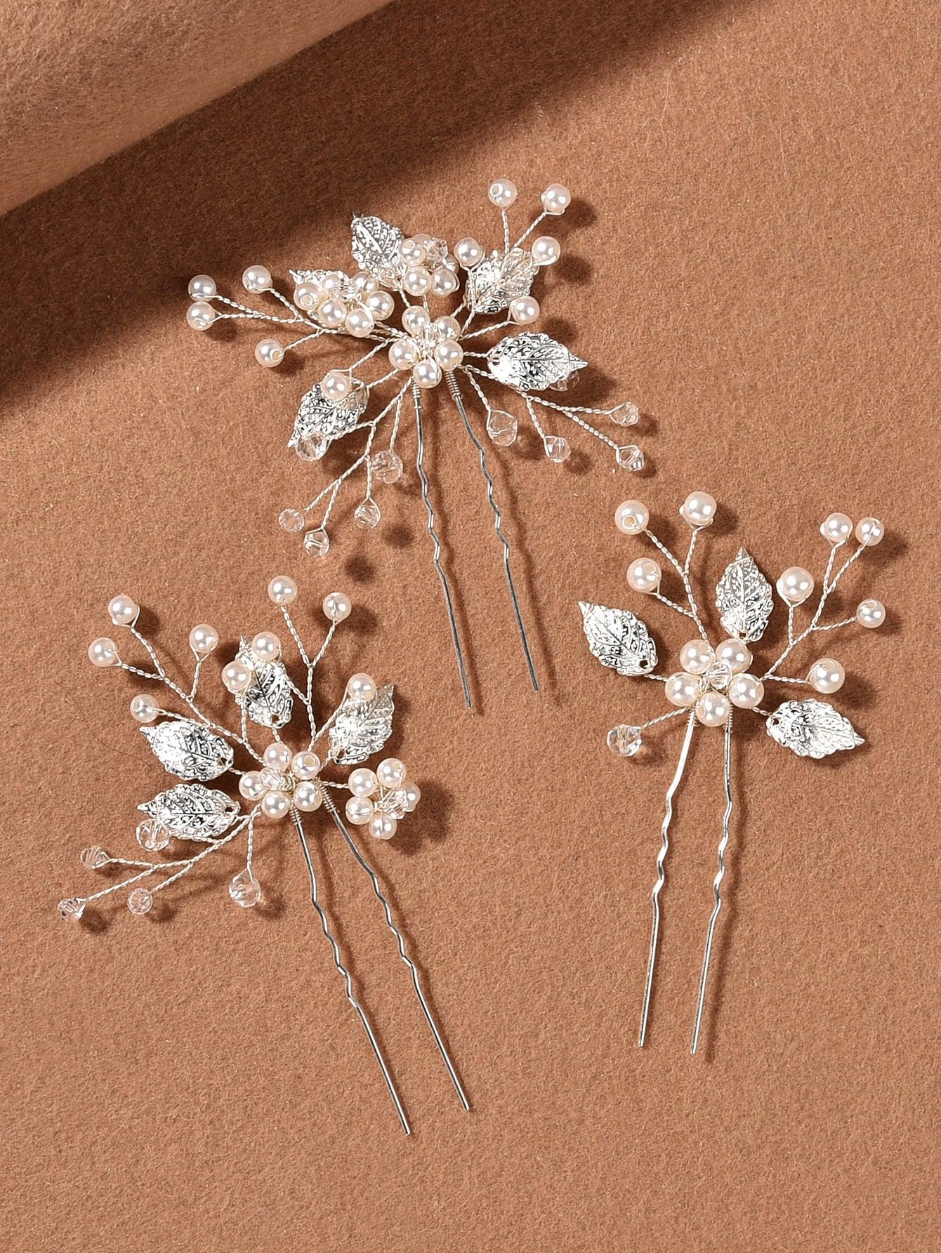 3pcs Faux Pearl Decor Bridal Hair Pin - If you say i do