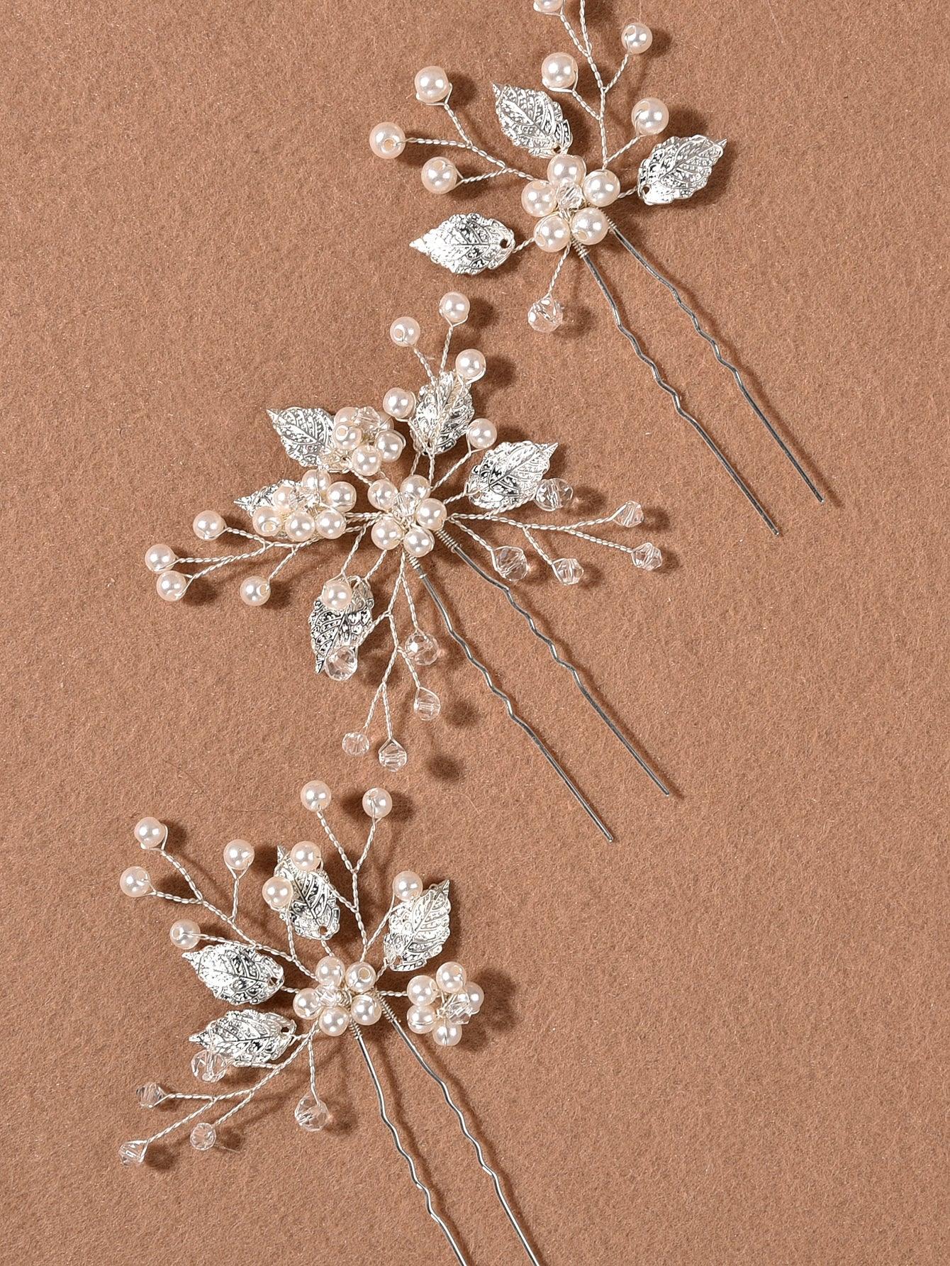 3pcs Faux Pearl Decor Bridal Hair Pin - If you say i do