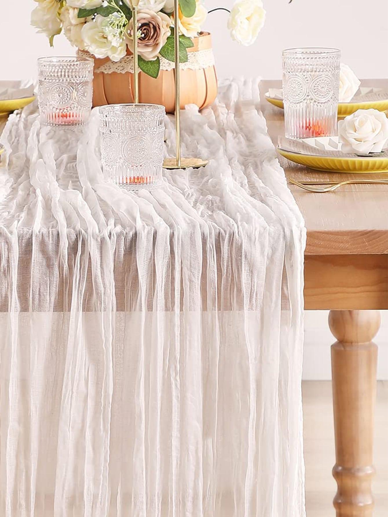 1pc Wedding Reception Table Runner, 90x300cm Pink Table Decoration Mesh For Home Party Decor - If you say i do