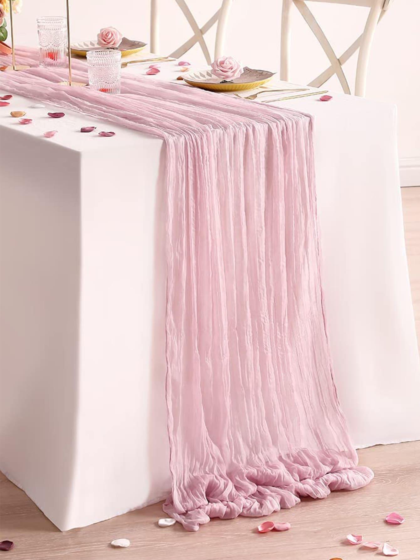 1pc Wedding Reception Table Runner, 90x300cm Pink Table Decoration Mesh For Home Party Decor - If you say i do