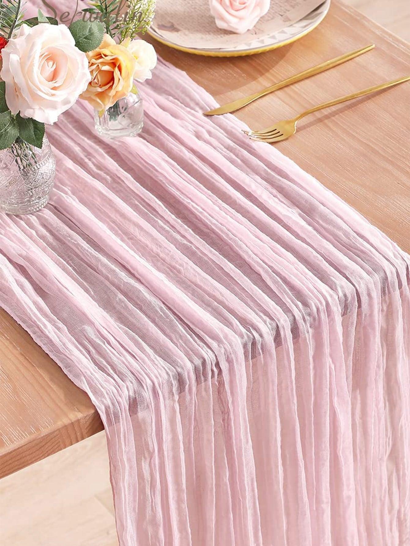 1pc Wedding Reception Table Runner, 90x300cm Pink Table Decoration Mesh For Home Party Decor - If you say i do