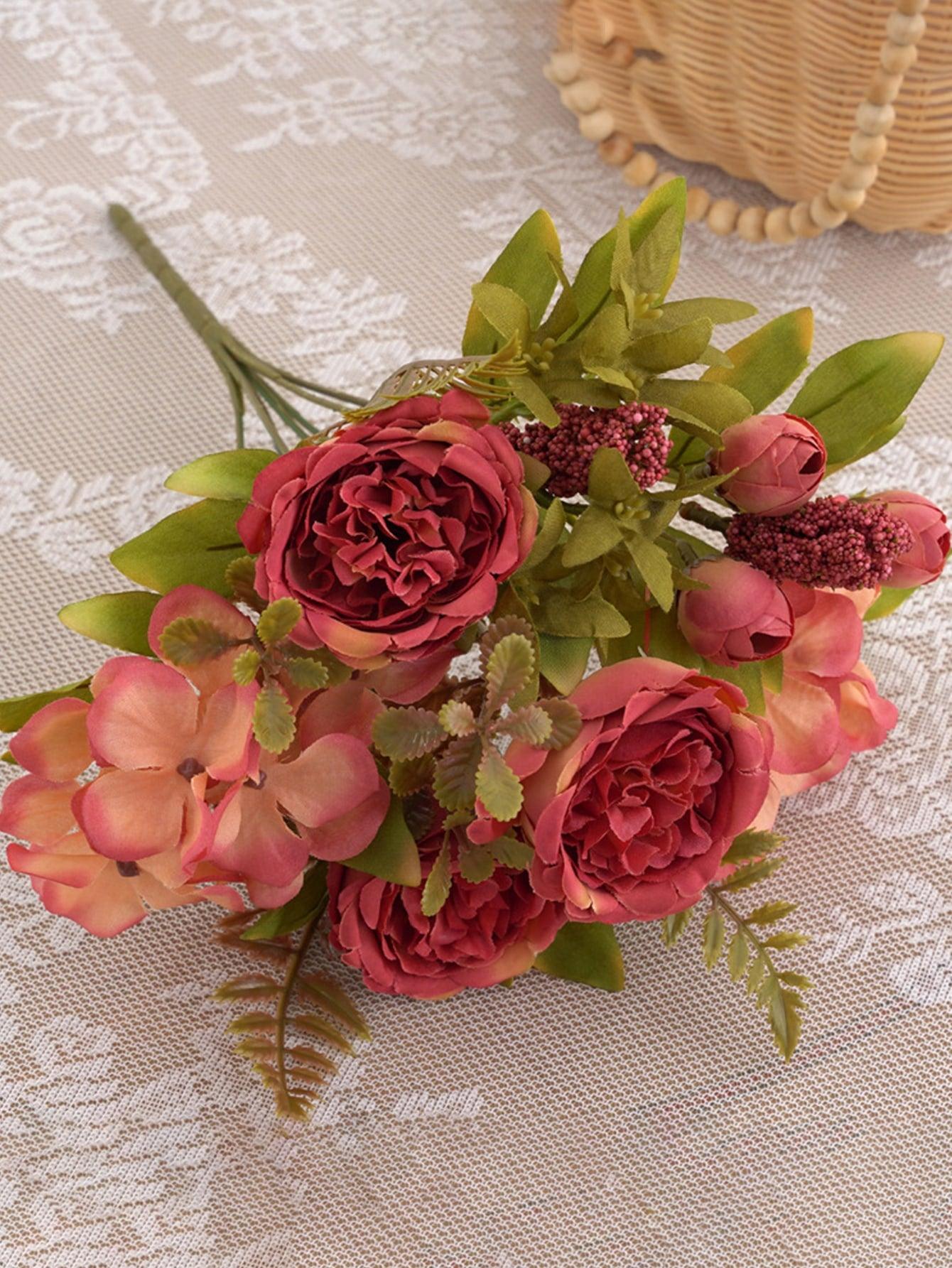 1pc Artificial Peony Flower With 7pcs Head, Romantic Red Fake Flower Bouquet, For Wedding Arrangement Home Decor - If you say i do