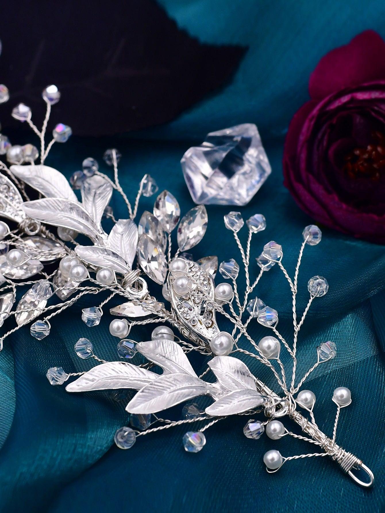 3pcs Rhinestone Flower Decor Bridal Headwear & Jewelry Set - If you say i do