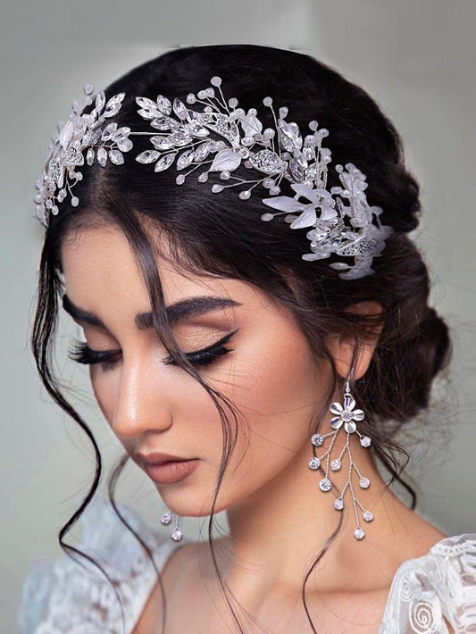 3pcs Rhinestone Flower Decor Bridal Headwear & Jewelry Set - If you say i do