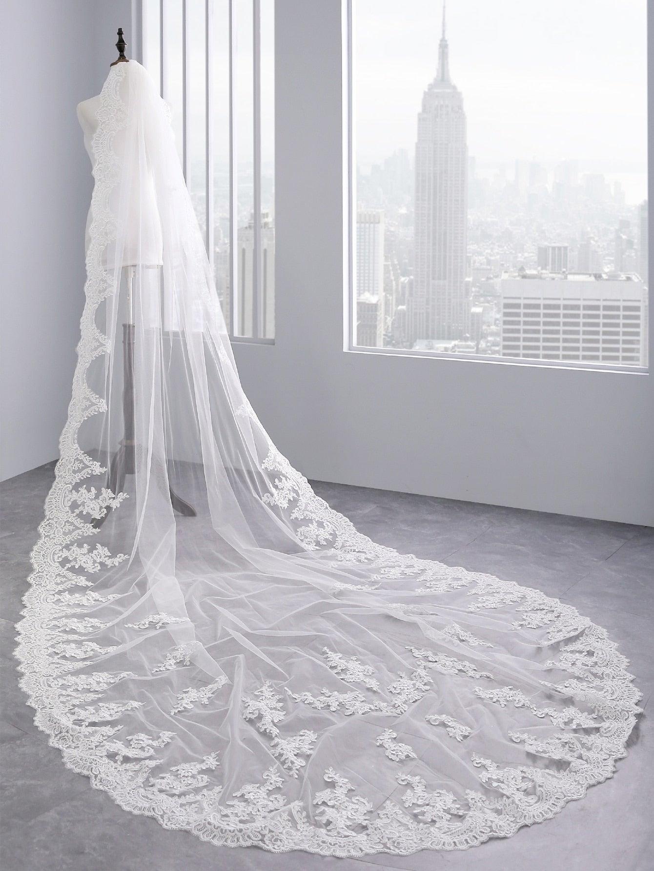 Timeless Floral Embroidered Bridal Veil - If you say i do