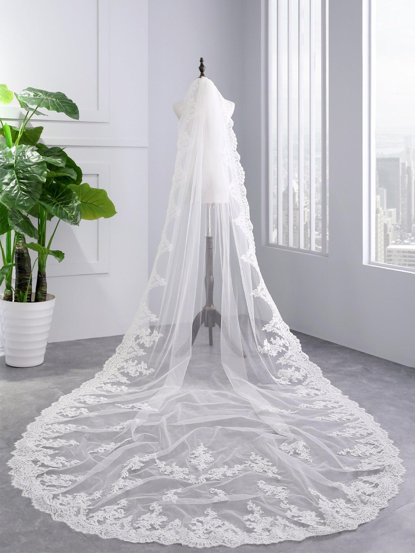 Timeless Floral Embroidered Bridal Veil - If you say i do