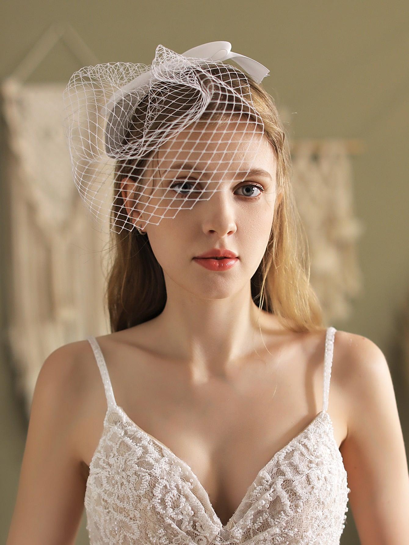 Bow Decor Mesh Bridal Veil - If you say i do