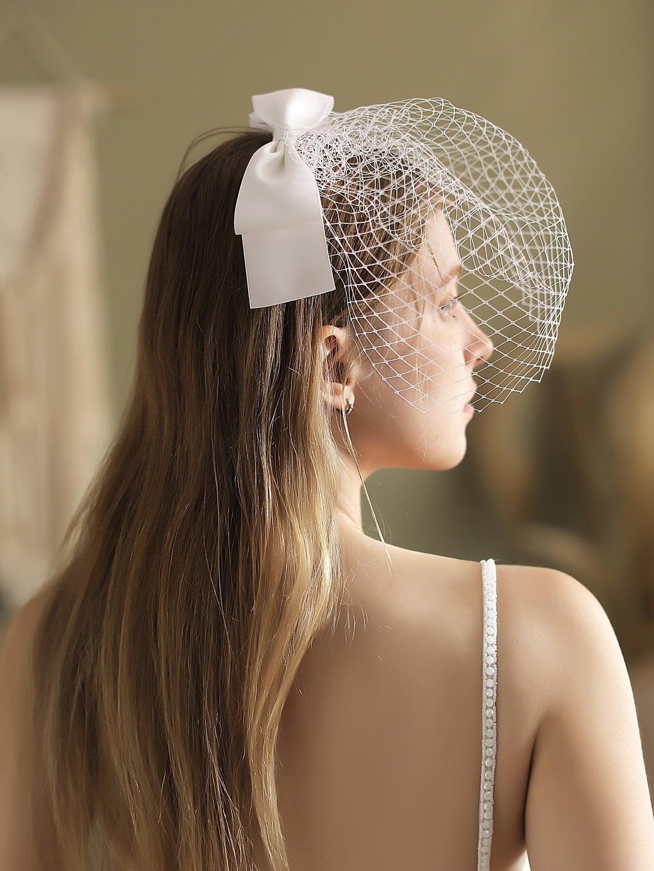 Bow Decor Mesh Bridal Veil - If you say i do