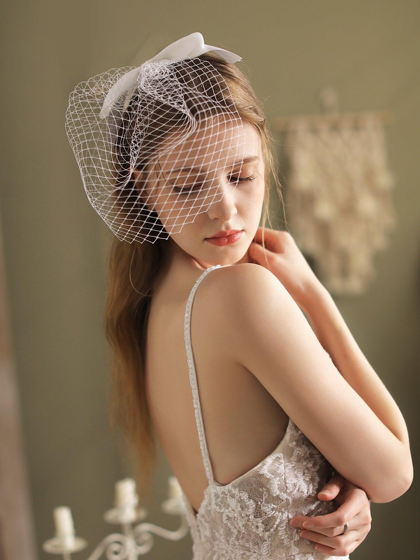 Bow Decor Mesh Bridal Veil - If you say i do