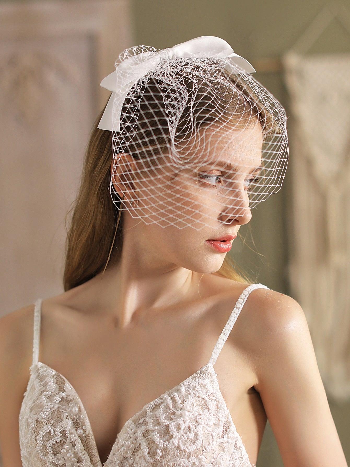 Bow Decor Mesh Bridal Veil - If you say i do