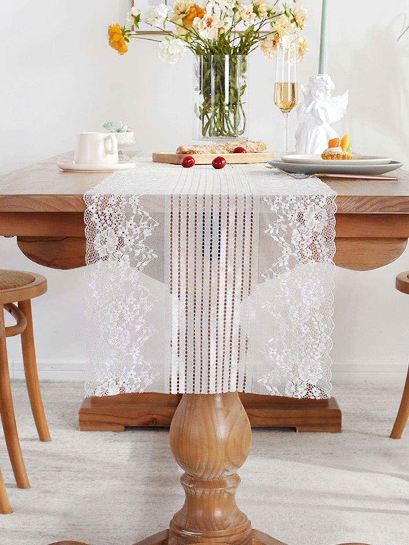 1pc Floral Wedding Lace Table Runner, Modern Polyester Kitchen Table Runner For Dining Table Home - If you say i do