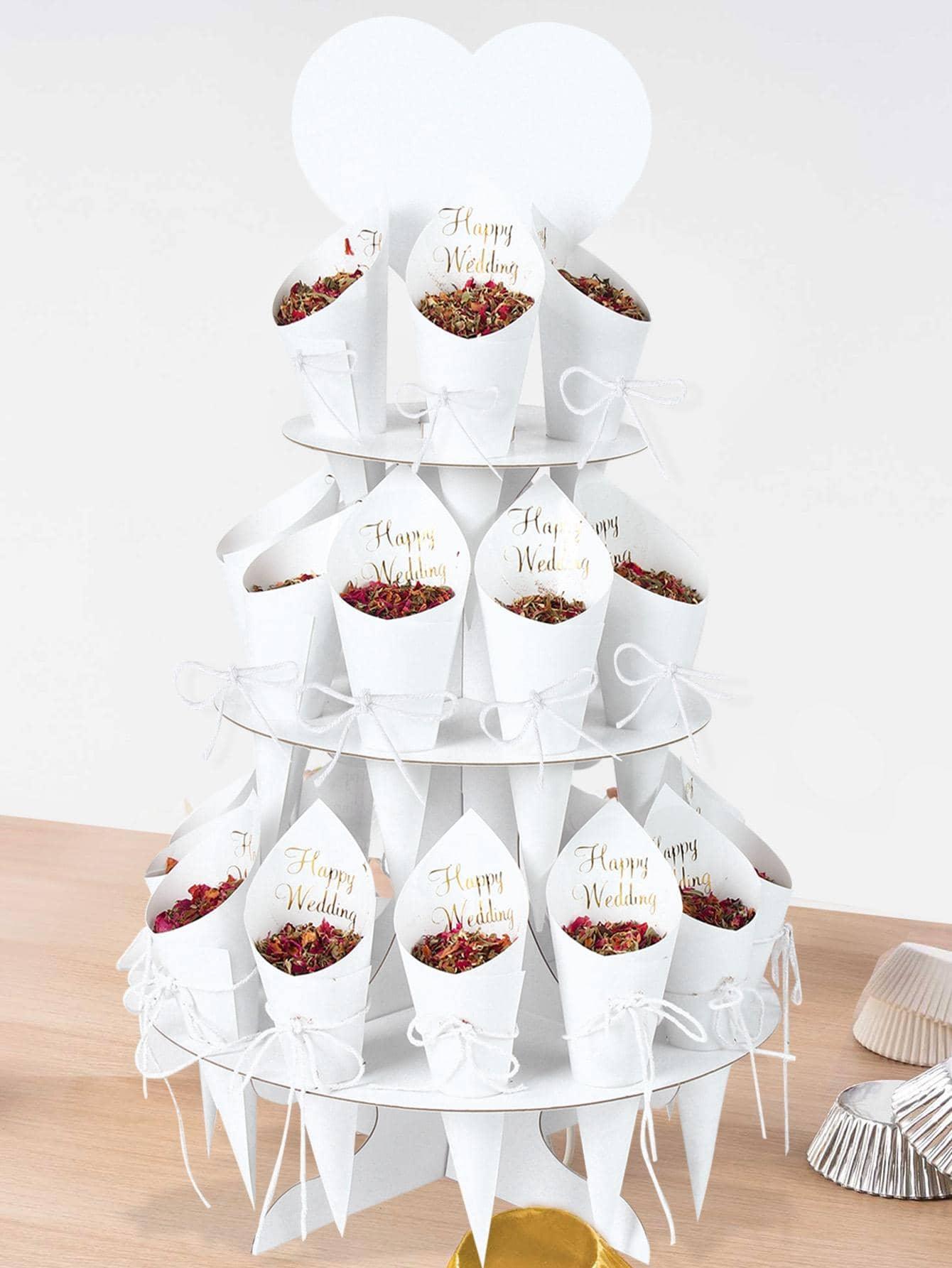 57pcs Flower Paper Cone Holder Set, Modern Paper Cone Holder Set For Wedding Send off - If you say i do