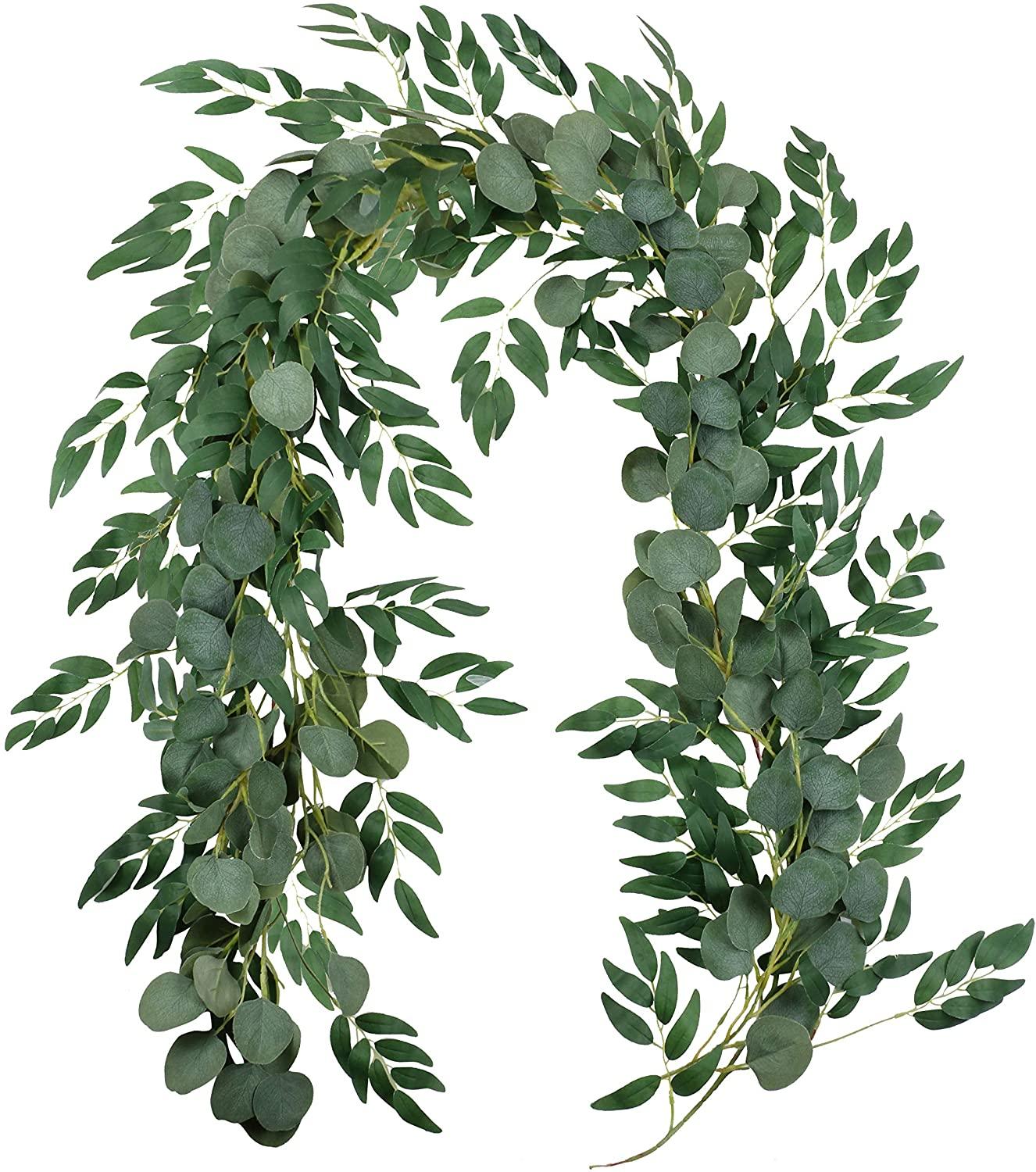 4 Packs 6.5 Feet Artificial Silver Dollar Eucalyptus Leaves Garland with Willow Vines Twigs Leaves for Wedding Decor - If you say i do