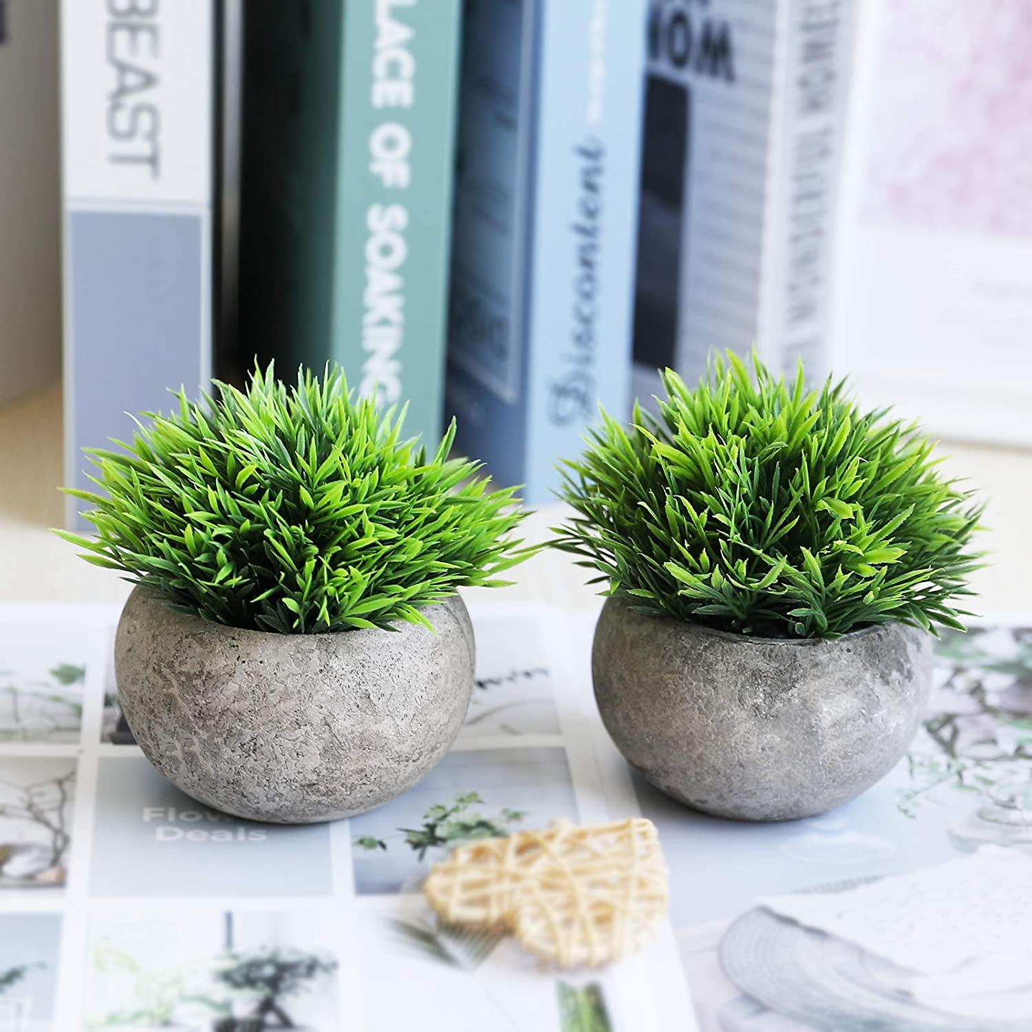 plastic plants for decoration 2 Pcs Small Fake Plants for Home Decor Indoor,Artificial Faux Potted Greenery for House Office Decorations Latitude Run