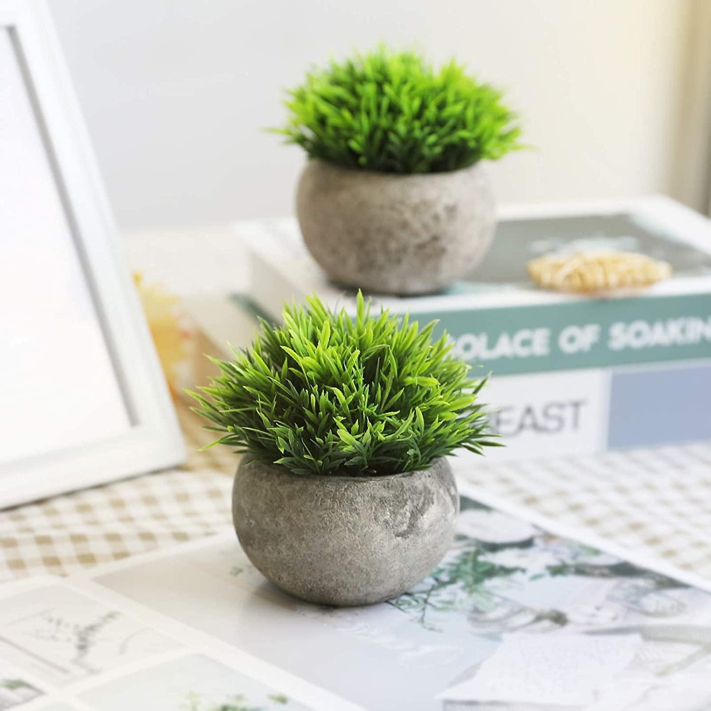 2 Pcs Fake Plants for Bathroom/Home Office Decor, Small Artificial Faux Greenery for House Decorations (Potted Plants) - If you say i do