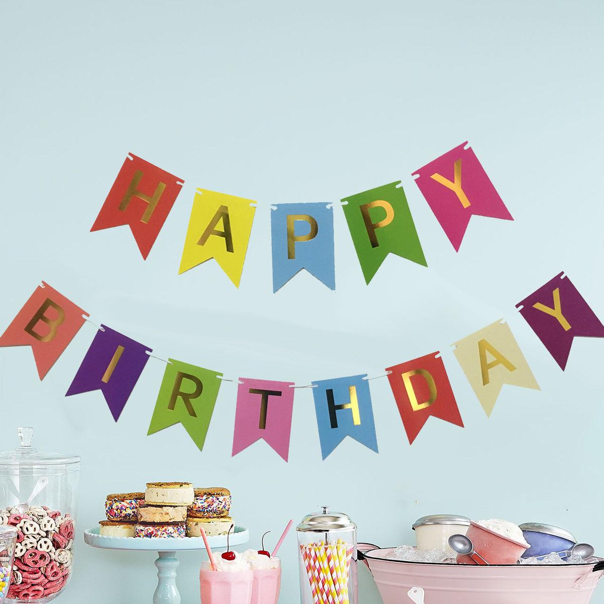 Happy Birthday Banner 6.5&4.5 inches Happy Birthday Bunting Banner with Shiny Gold Letters - If you say i do