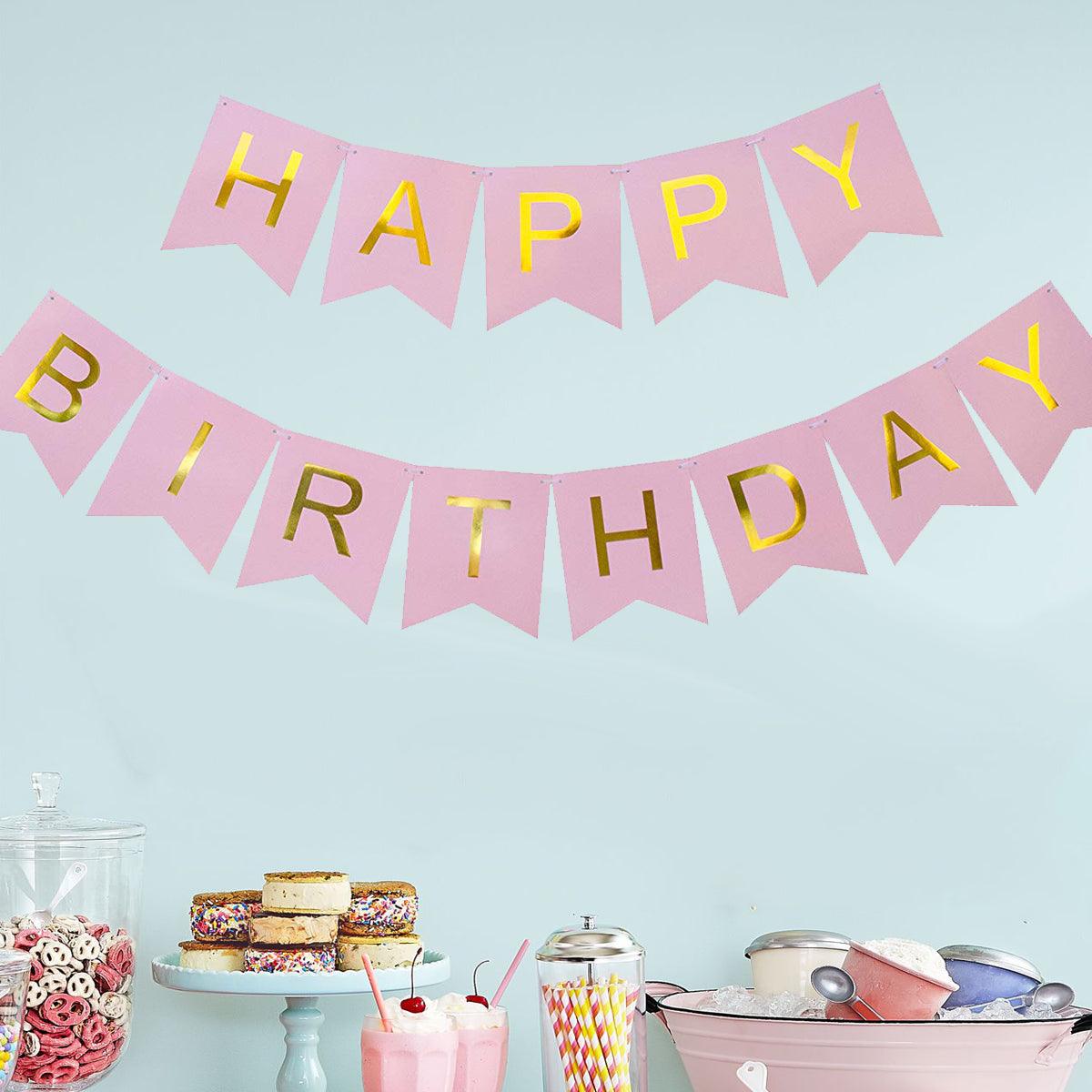 Happy Birthday Banner 6.5&4.5 inches Happy Birthday Bunting Banner with Shiny Gold Letters - If you say i do