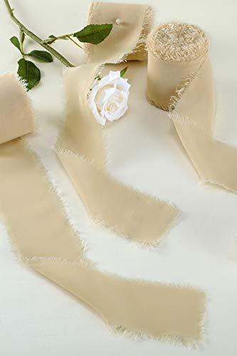 Champagne Chiffon Ribbon Fringe Sample Color Swatches 1-3/4" x 5Yd, 4 Rolls Handmade Ribbons for Wedding Invitations Bouquets Backdrop Decorations - If you say i do