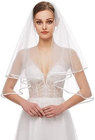 Bridal Veil Women's Simple Tulle Short Wedding Veil Ribbon Edge with Comb for Wedding Bachelorette Party - If you say i do
