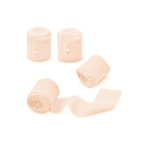 Rose Petal Chiffon Ribbon Fringe Sample Color Swatches 1-3/4" x 5Yd, 4 Rolls Handmade Ribbons for Wedding Invitations Bouquets Backdrop Decorations - If you say i do
