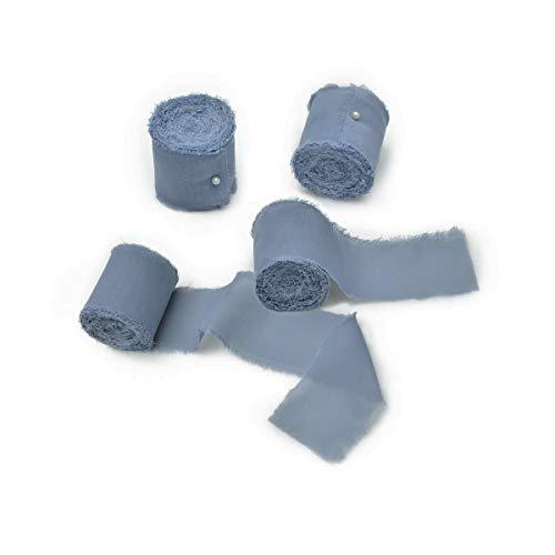 Dusty Blue Chiffon Ribbon Fringe Sample Color Swatches 1-3/4" x 5Yd, 4 Rolls Handmade Ribbons for Wedding Invitations Bouquets Backdrop Decorations - If you say i do