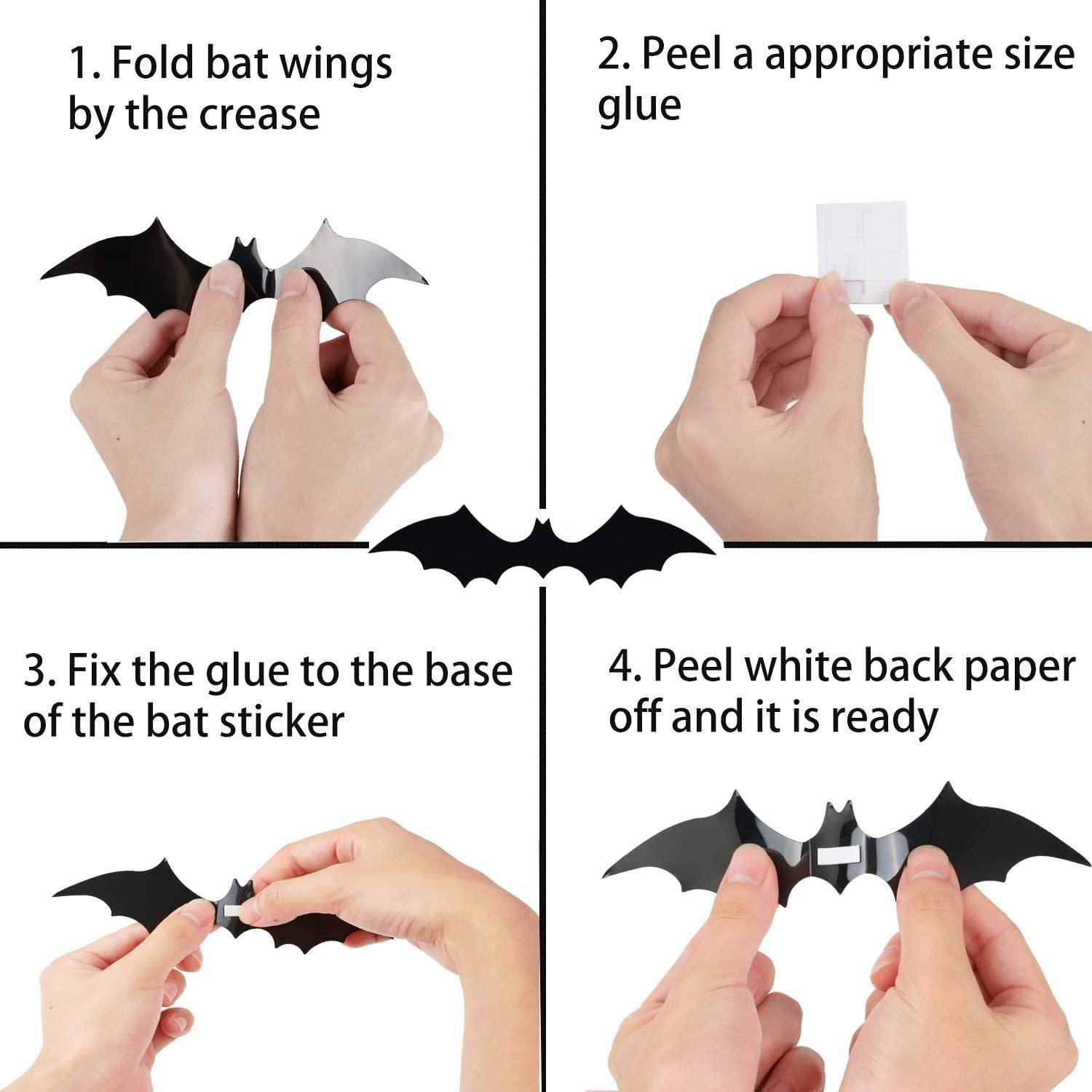 Bats Wall Decor,120 Pcs 3D Bat Halloween Decoration Stickers for Home Décor 4 Size Waterproof Black Spooky Bats for Room Décor - If you say i do