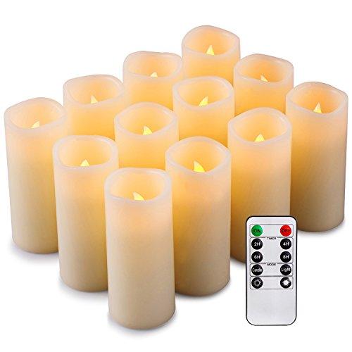 Set of 12 Flameless Candles Battery Operated LED Pillar Electric Unscented Candles with Remote Control Cycling 24 Hours Timer - If you say i do