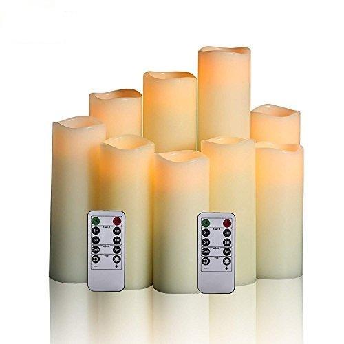 Flameless Candles Led Candles Pack of 9 (H 4" 5" 6" 7" 8" 9" x D 2.2") Ivory Battery Candles with Remote Timer - If you say i do