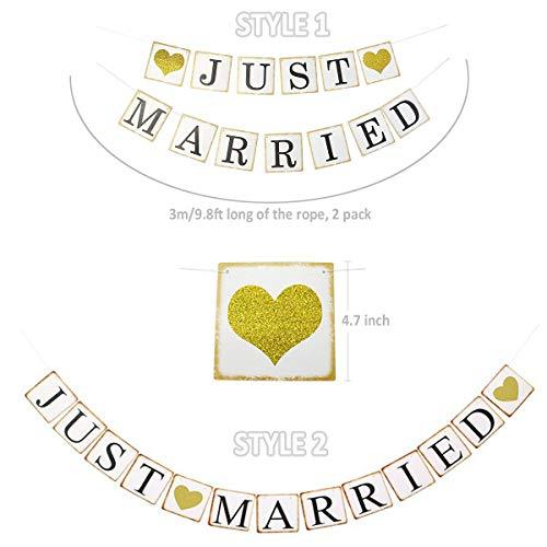 JUST MARRIED Banner Car Decorations, Gold Glitter Just Married Sign Garland for Bridal Shower Decorations, Photo Props and Car Decorations - If you say i do
