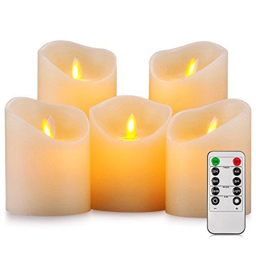 Set of 5 Battery Operated Candles Pillar Realistic Flameless Flickering LED Candles with Remote Control 2 4 6 8 Hours Timer - If you say i do