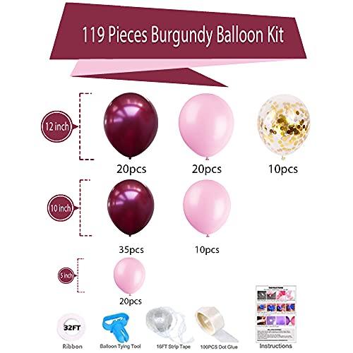 119Pcs Burgundy Pink Balloon Arch Garland Kit, Burgundy Pink Gold Confetti Latex Balloons - If you say i do