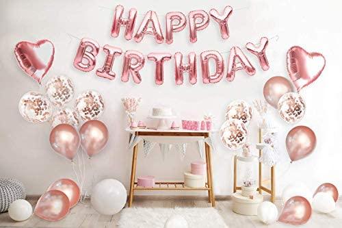 Rose Gold Happy Birthday Balloons Banner 16inch Tall Set for Her Birthday Party Decorations and Supplies Kit - If you say i do