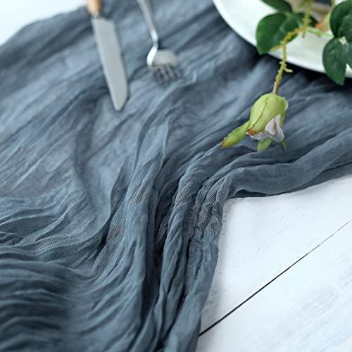 10FT Dusty Blue Cheesecloth Table Runner, Gauze Fabric Boho Wedding Arbor Decor - If you say i do