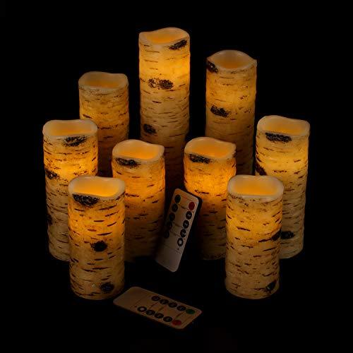 Flameless Candles Battery Operated Candles Birch Effect 4" 5" 6" 7" 8" 9" Set of 9 LED Candles with 10-Key Remote Control 2/4/6/8 Hours Timer - If you say i do