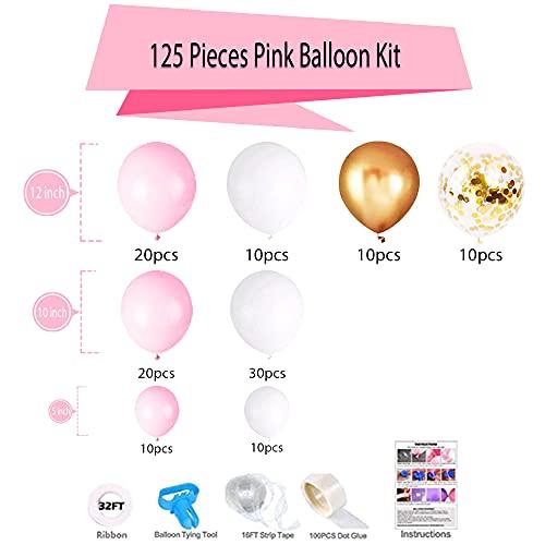 Pink Balloon Arch Garland Kit, 124 Pieces White Pink Gold and Gold Confetti Latex Balloons for Baby Shower Wedding Birthday - If you say i do