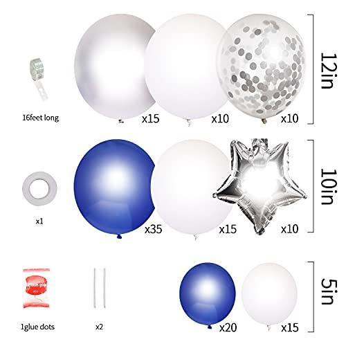 123 Navy Blue Balloon Garland kit,Silver Metallic Confetti And White Balloons Arches Kit with Foil Star Balloon for Birthday Christmas DIY Decorations - If you say i do