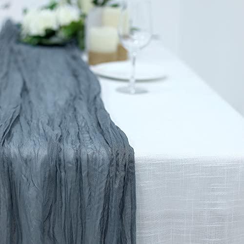 10FT Dusty Blue Cheesecloth Table Runner, Gauze Fabric Boho Wedding Arbor Decor - If you say i do