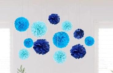 12 Pcs Tissue Pom Poms Kit, Tissue Paper Flowers for Birthday, Boy Baby Shower, Nursery, Graduation, Bachelorette Party Decoration (Blue Mix) - If you say i do