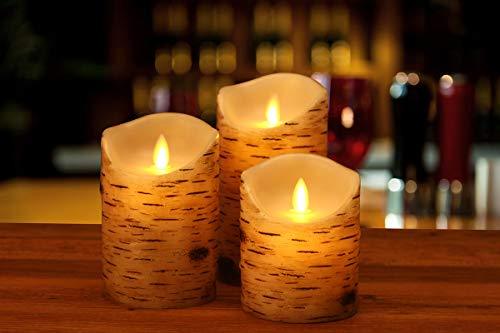 Flickering Candles, Candles Birch Set of 3 (H: 4" 5" 6" x D: 3.25")Birch Bark Battery Candles Pillar with Remote Timer - If you say i do