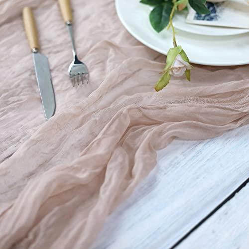 10FT Beige Cheesecloth Table Runner, Gauze Fabric Boho Wedding Arbor Decor - If you say i do