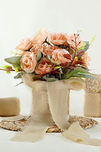 Champagne Chiffon Ribbon Fringe Sample Color Swatches 1-3/4" x 5Yd, 4 Rolls Handmade Ribbons for Wedding Invitations Bouquets Backdrop Decorations - If you say i do